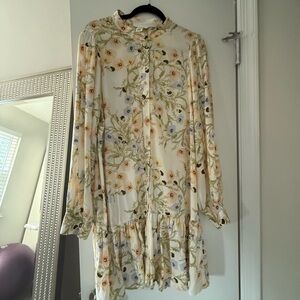 H&M Cream Long Sleeve Sundress with Bishop Sleeves